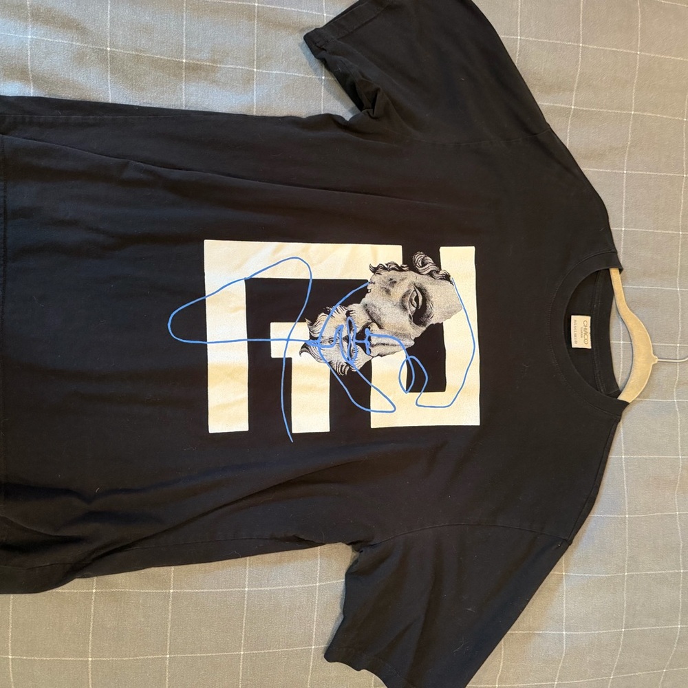 Men's Black Graphic Tee with Blue Accents